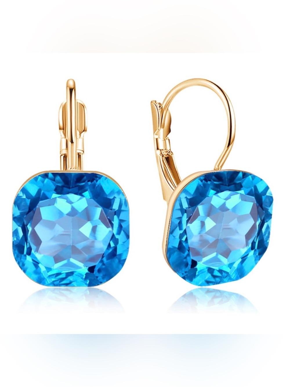 Gold Drop Aqua Gem Earrings